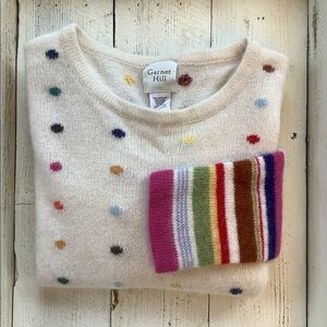 Garnet Hill Cream Sweater with Multicolor Dots